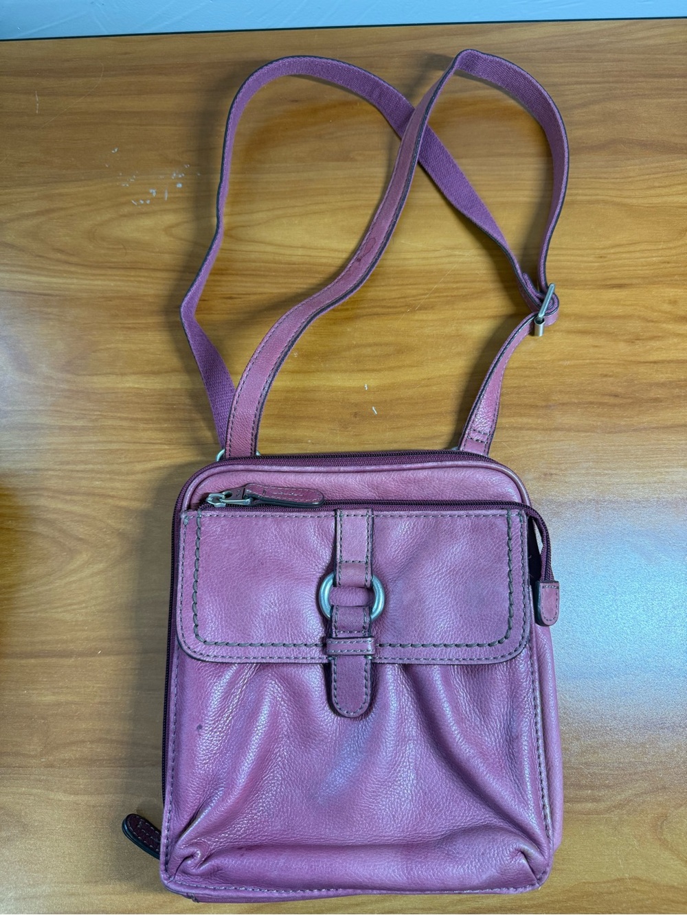 Vintage‎ Y2K Fossil Pebbled Leather Pink Violet Crossbody Purse Bag Adjustable